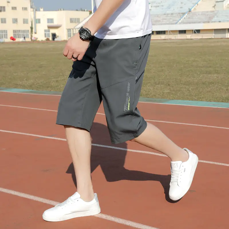 Men Ice Silk Cropped Shorts Black Large Summer Wear