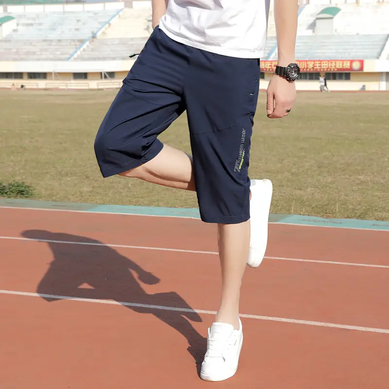 Men Ice Silk Cropped Shorts Black Large Summer Wear