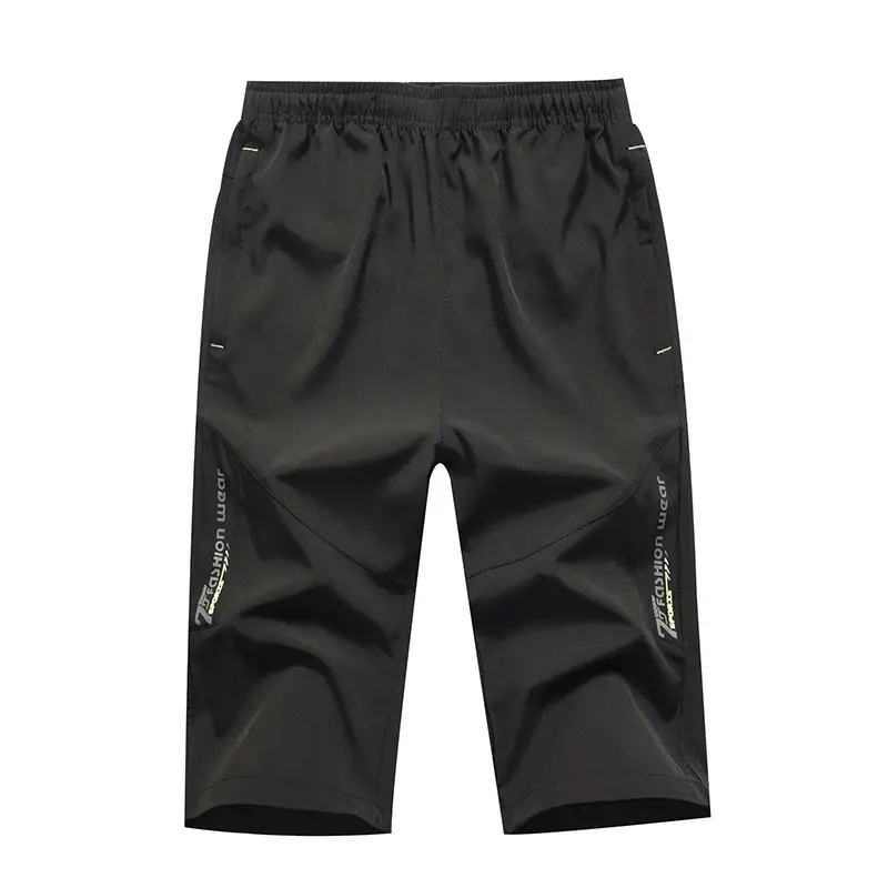 Men Ice Silk Cropped Shorts Black Large Summer Wear