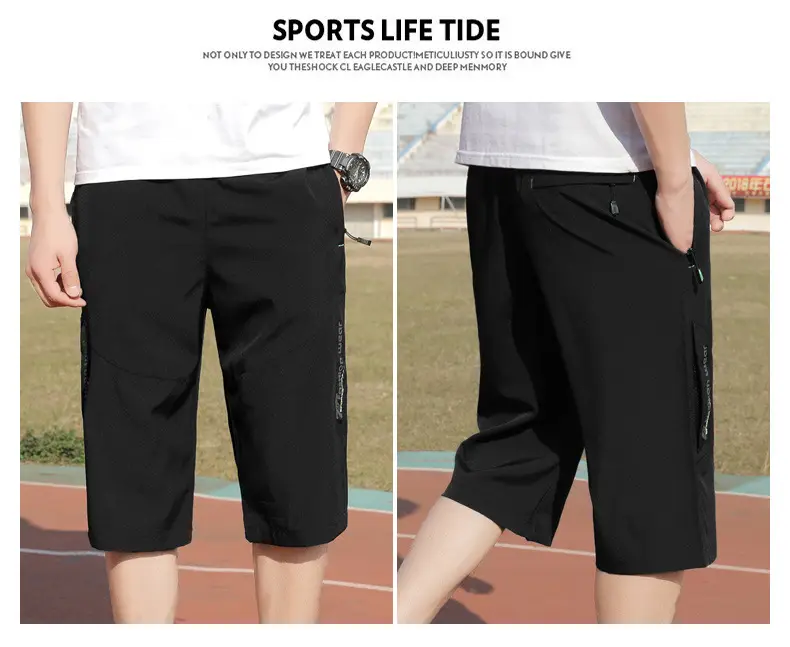 Men Ice Silk Cropped Shorts Black Large Summer Wear — feature 12
