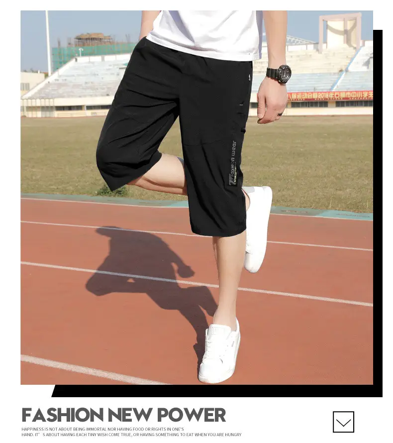 Men Ice Silk Cropped Shorts Black Large Summer Wear — feature 13