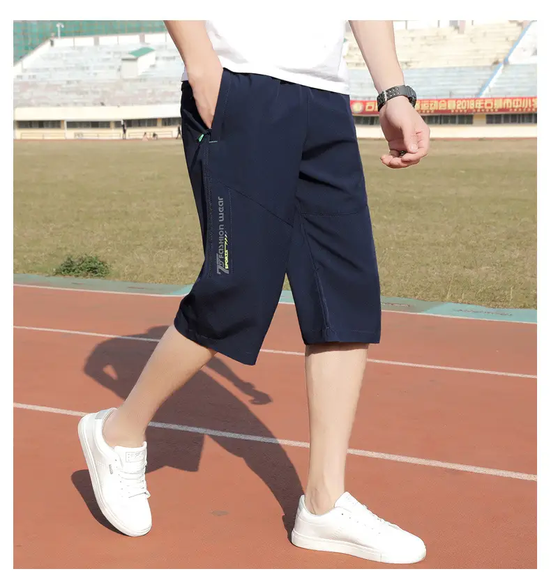 Men Ice Silk Cropped Shorts Black Large Summer Wear — feature 14