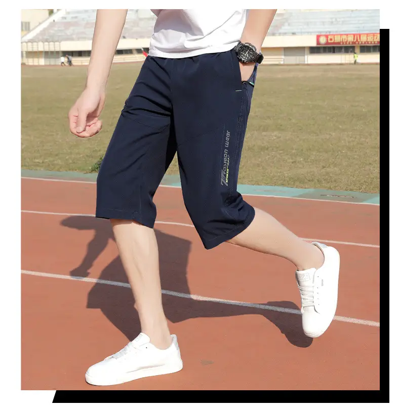 Men Ice Silk Cropped Shorts Black Large Summer Wear — feature 16