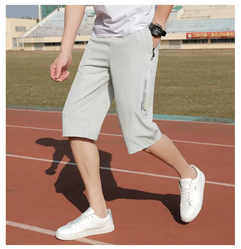 Men Ice Silk Cropped Shorts Black Large Summer Wear — feature 20