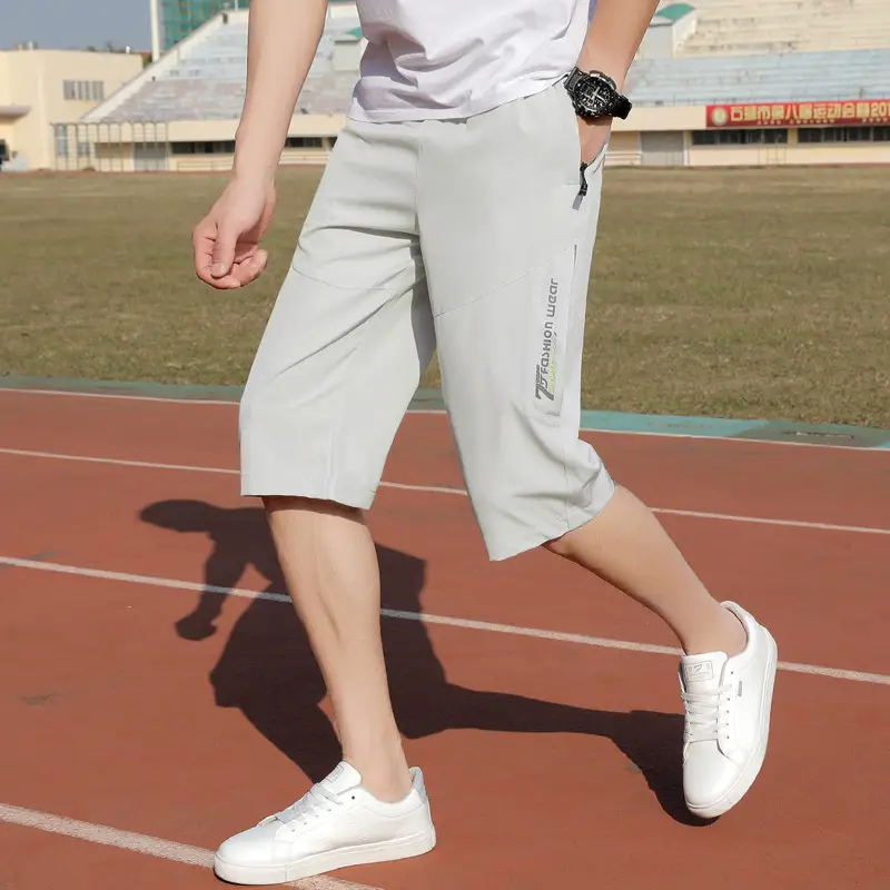Men Ice Silk Cropped Shorts Black Large Summer Wear