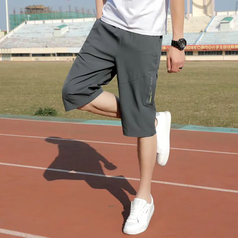 Men Ice Silk Cropped Shorts Black Large Summer Wear