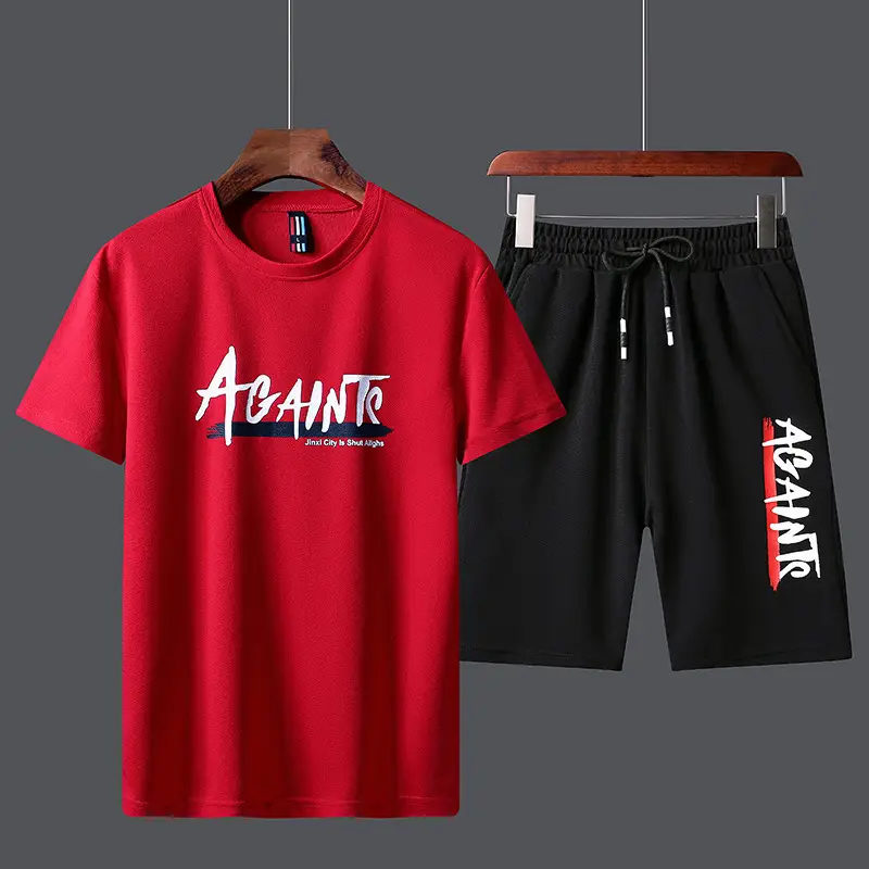 Men Korean Summer Suit Red Black Shorts Set - Image 8