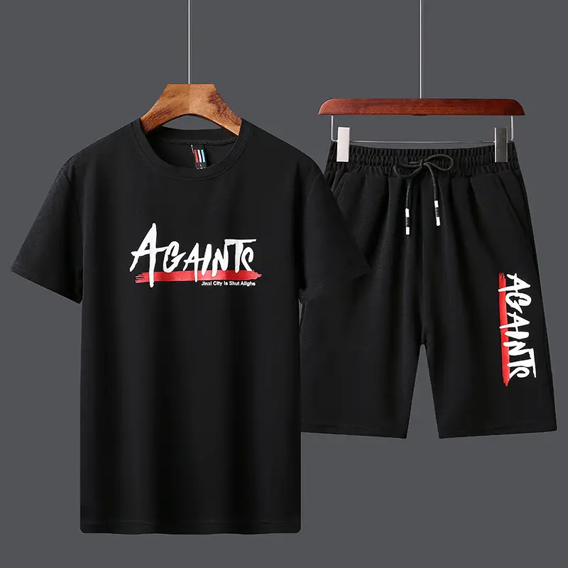 Men Korean Summer Suit Red Black Shorts Set - Image 3