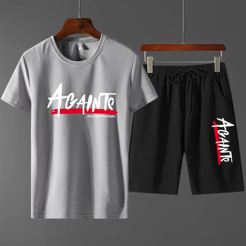 Men Korean Summer Suit Red Black Shorts Set - Image 5