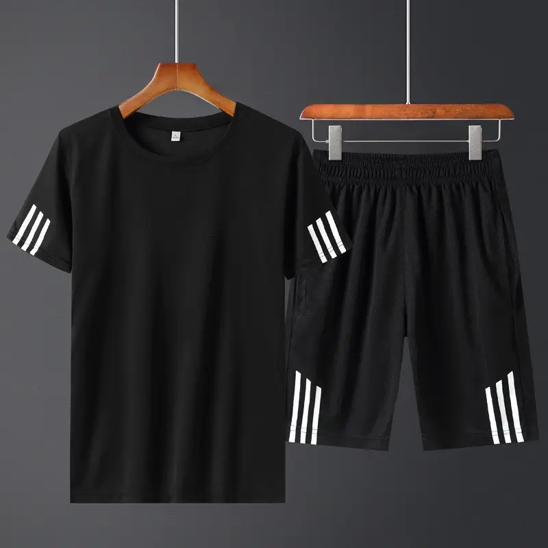 Men Red Black Sports Suit Large Size Shorts T-Shirt - Image 9