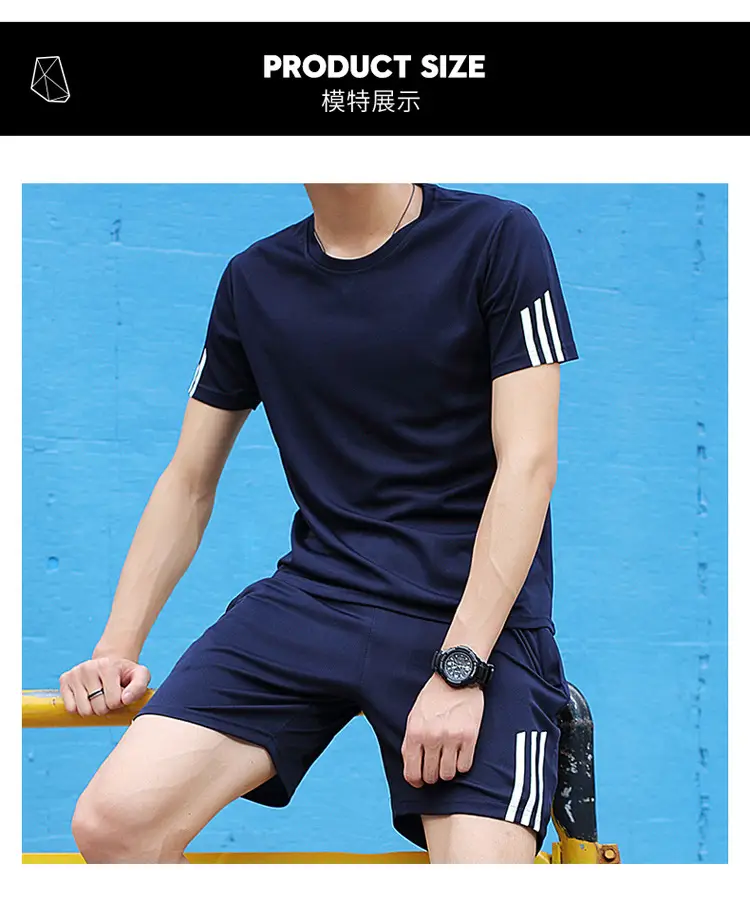 Men Red Black Sports Suit Large Size Shorts T-Shirt — feature 11