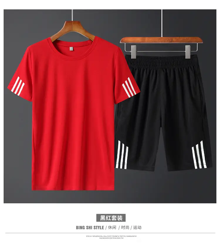 Men Red Black Sports Suit Large Size Shorts T-Shirt — feature 21