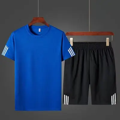 Men Red Black Sports Suit Large Size Shorts T-Shirt - Image 4