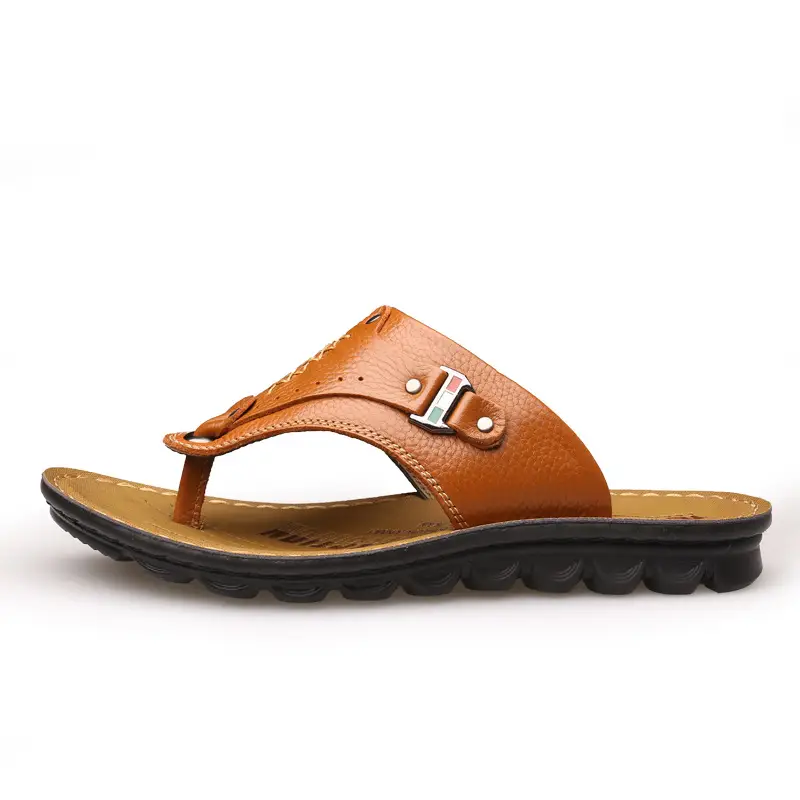 Men's Cowhide Hip Flip-Flops Summer Sandals