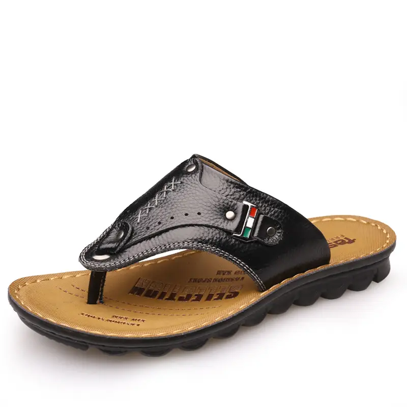 Men's Cowhide Hip Flip-Flops Summer Sandals