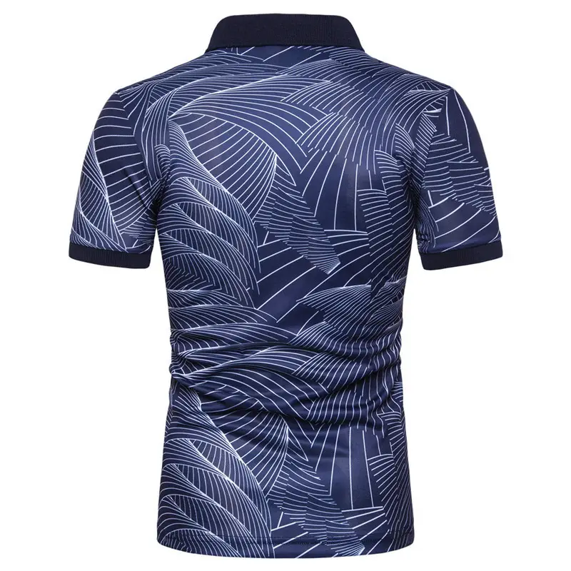 Men Wave Print Polo T-Shirt Blue Short Sleeve — feature 11