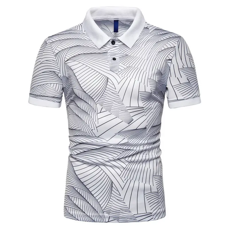 Men Wave Print Polo T-Shirt Blue Short Sleeve — feature 6