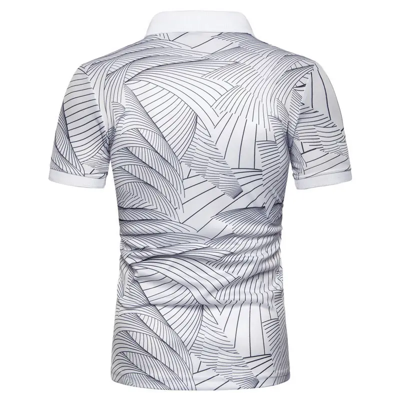 Men Wave Print Polo T-Shirt Blue Short Sleeve — feature 7
