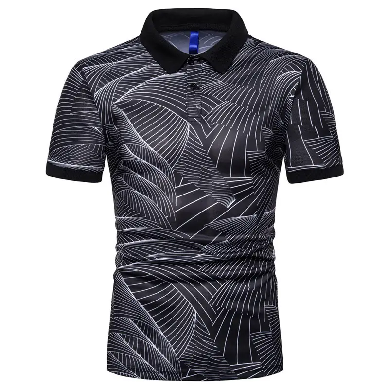 Men Wave Print Polo T-Shirt Blue Short Sleeve — feature 8
