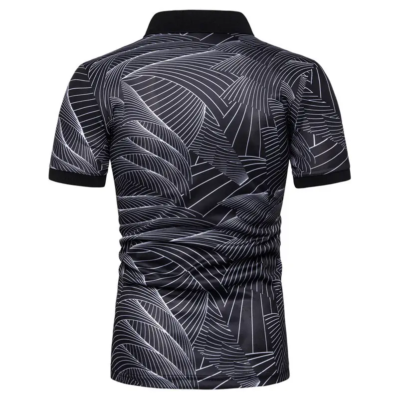 Men Wave Print Polo T-Shirt Blue Short Sleeve — feature 9