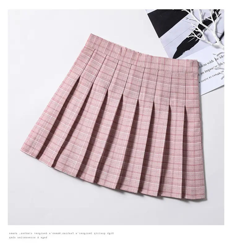 Women Pleated Plaid Skirt Plus Size Pink Summer 2026 - Image 3