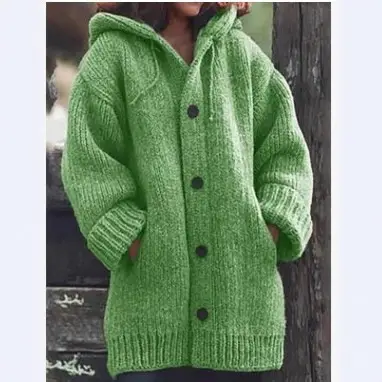 Grey Knitted Hoodie Plus Size Women's Long Sleeve - Image 13