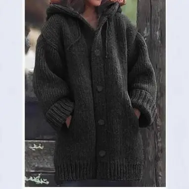 Grey Knitted Hoodie Plus Size Women's Long Sleeve - Image 14