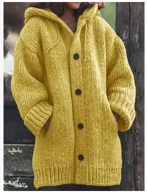 Grey Knitted Hoodie Plus Size Women's Long Sleeve - Image 2