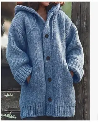 Grey Knitted Hoodie Plus Size Women's Long Sleeve - Image 7
