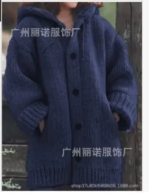 Grey Knitted Hoodie Plus Size Women's Long Sleeve - Image 9