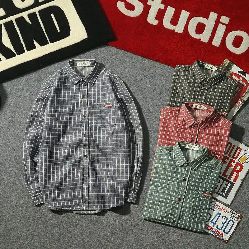 2020 Men Plaid Slim Fit Long Sleeve Shirt - Image 5