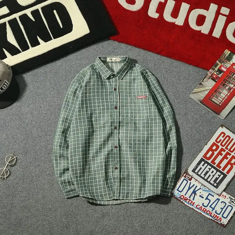 2020 Men Plaid Slim Fit Long Sleeve Shirt - Image 2