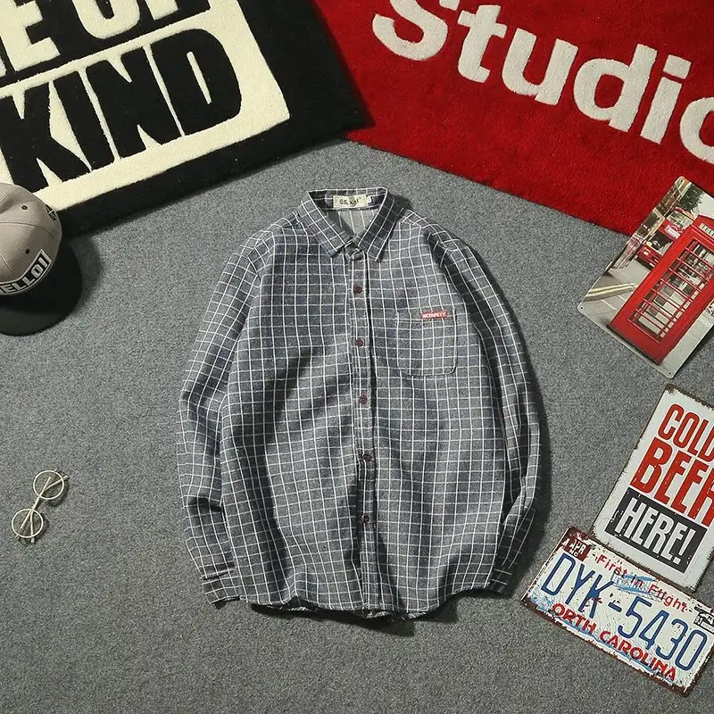 2020 Men Plaid Slim Fit Long Sleeve Shirt - Image 3