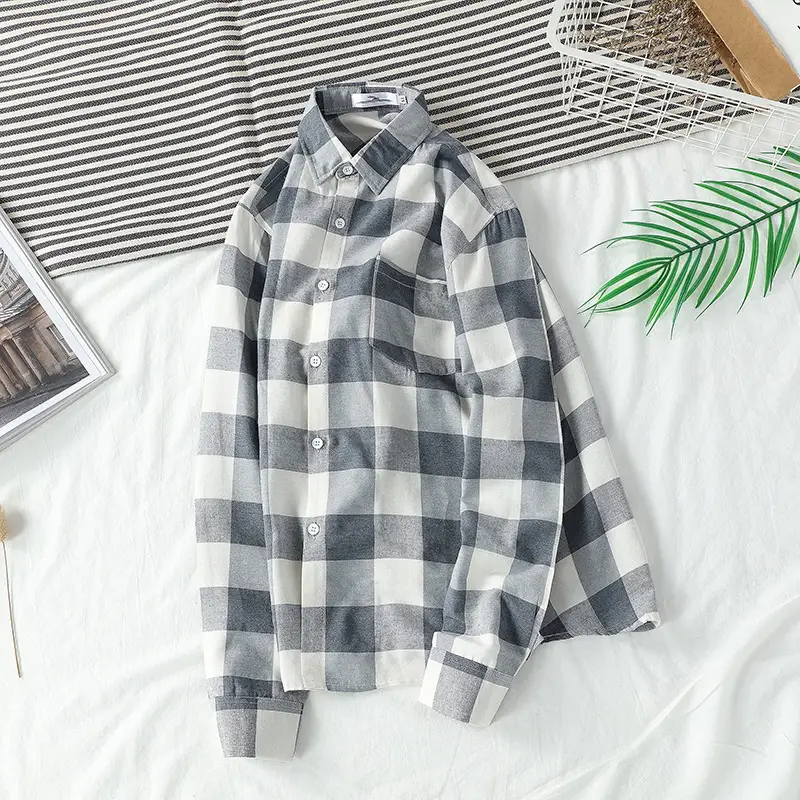 Men's Korean-style Plaid Long Sleeve Shirt
