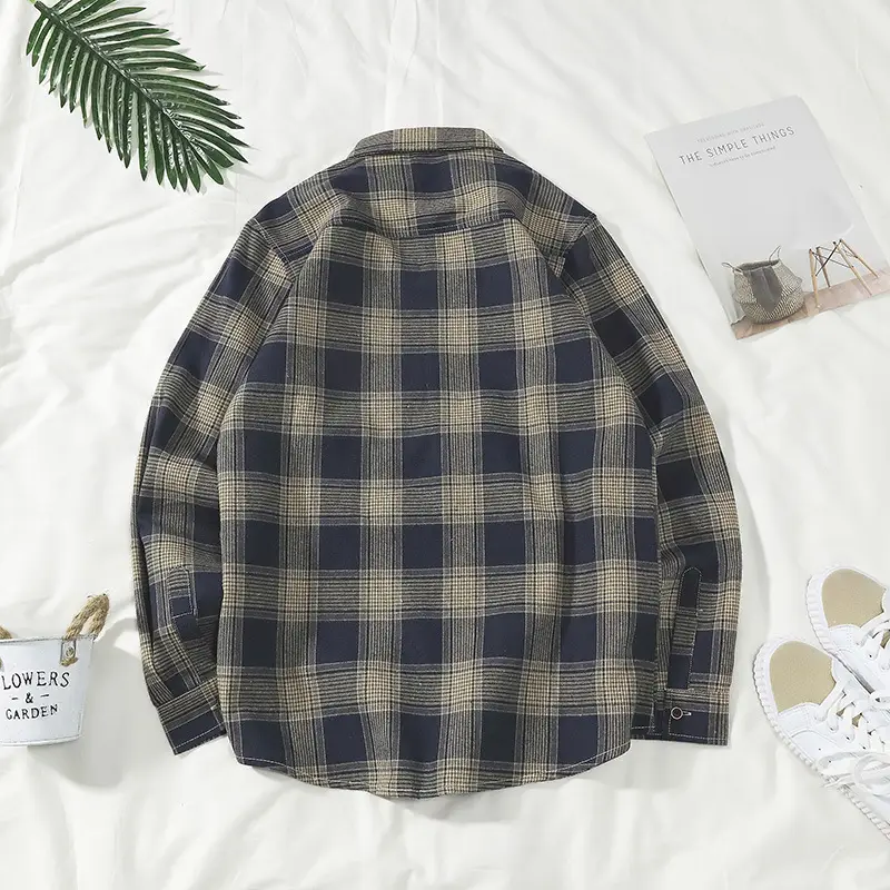 Hong Kong style plaid shirt coat for men long sleeve youth casual - Image 4