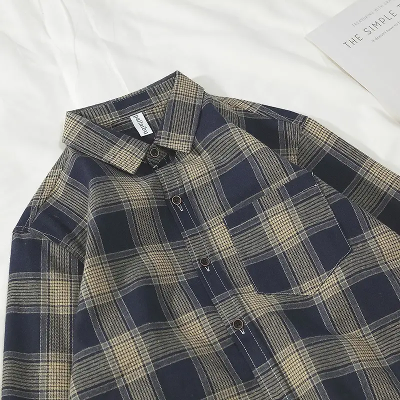 Hong Kong style plaid shirt coat for men long sleeve youth casual - Image 5