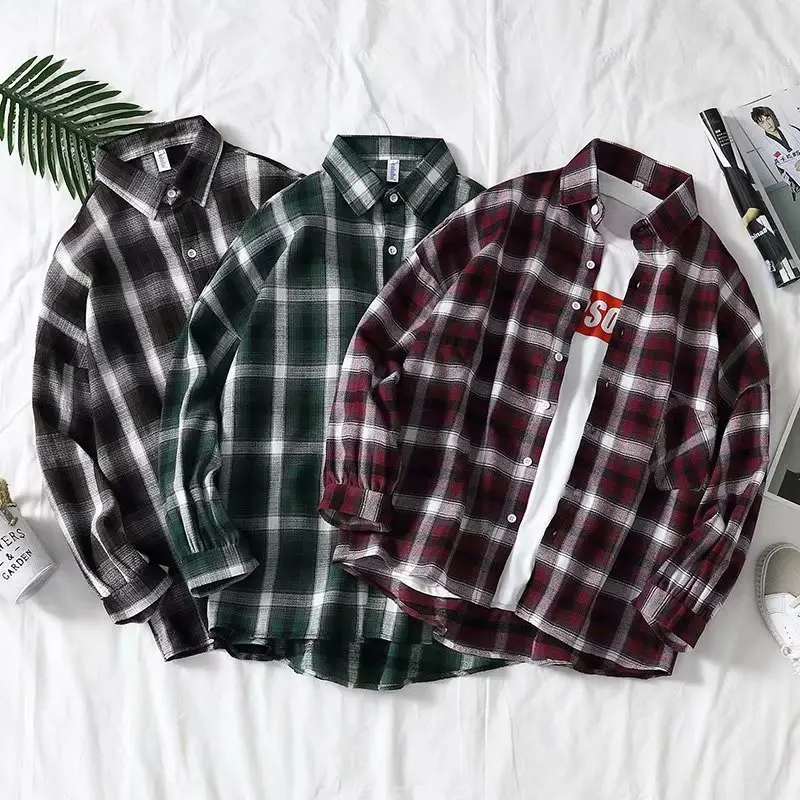 Men's Red Plaid Button Shirt Long Sleeve - Image 4
