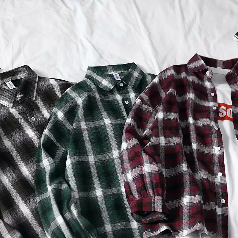 Men's Red Plaid Button Shirt Long Sleeve - Image 5