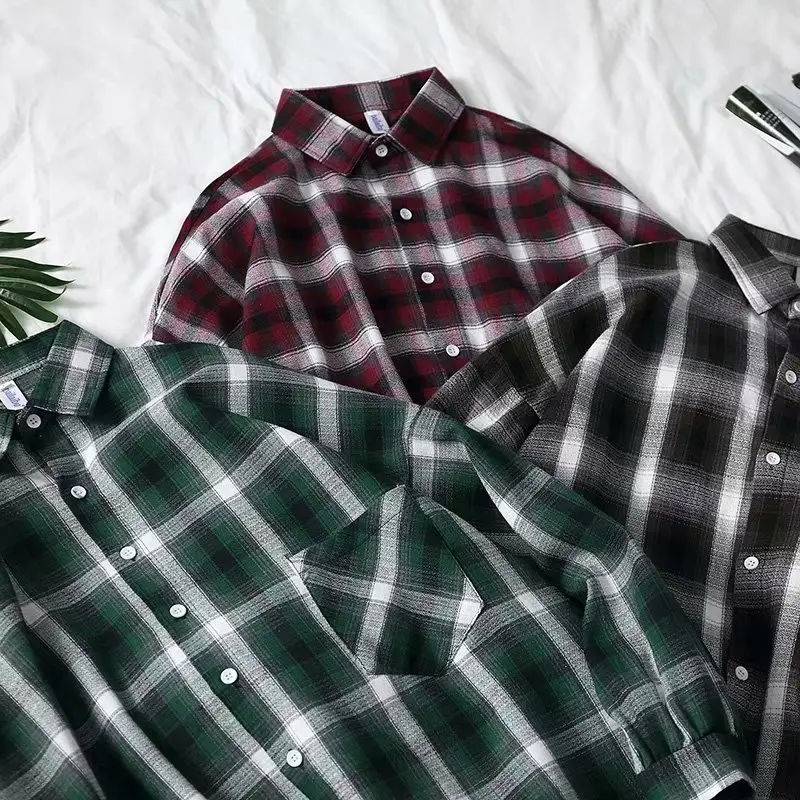 Men's Red Plaid Button Shirt Long Sleeve - Image 7