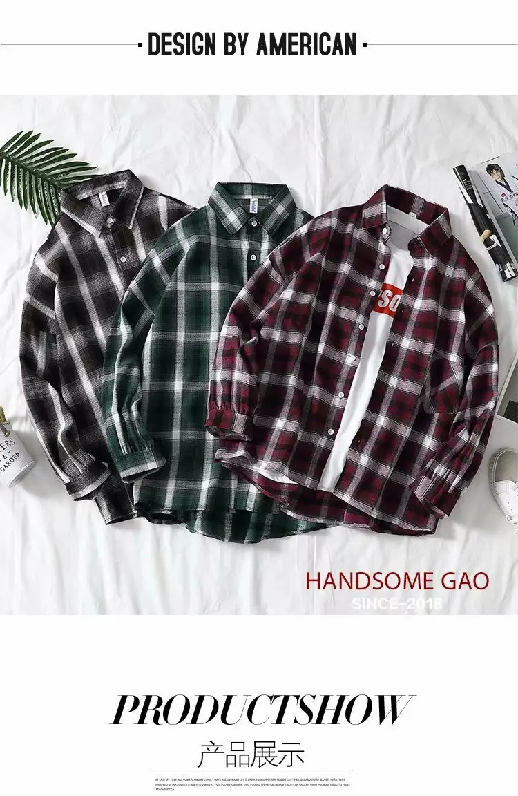 Men's Red Plaid Button Shirt Long Sleeve — feature 1