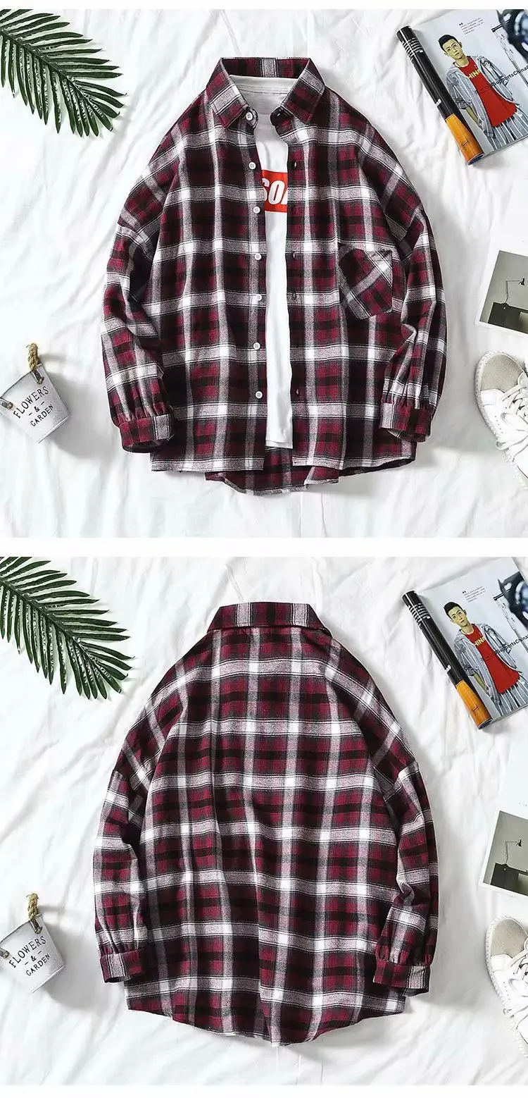 Men's Red Plaid Button Shirt Long Sleeve — feature 3
