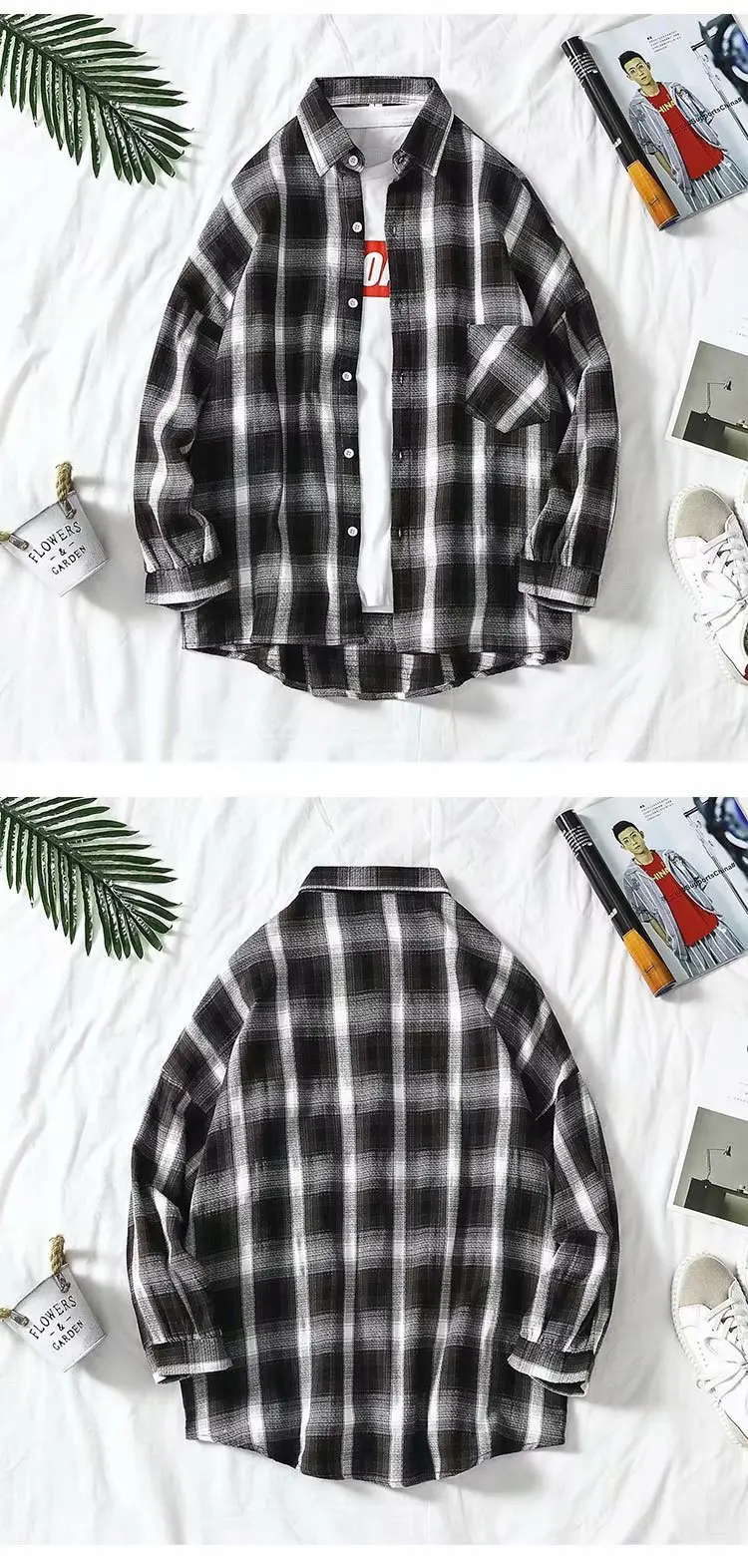 Men's Red Plaid Button Shirt Long Sleeve — feature 5