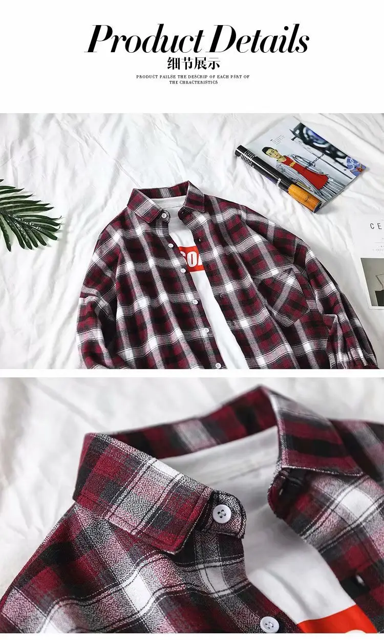 Men's Red Plaid Button Shirt Long Sleeve — feature 6