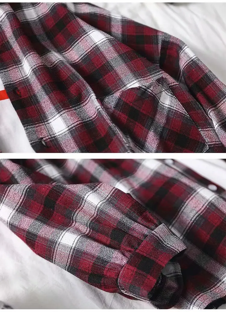 Men's Red Plaid Button Shirt Long Sleeve — feature 7