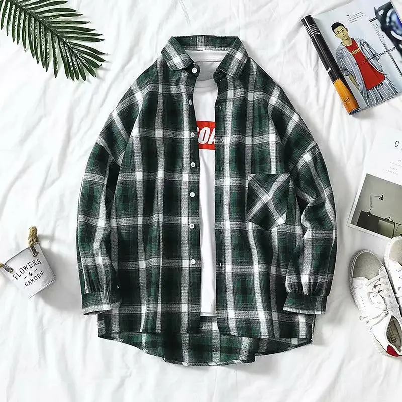 Men's Red Plaid Button Shirt Long Sleeve - Image 3