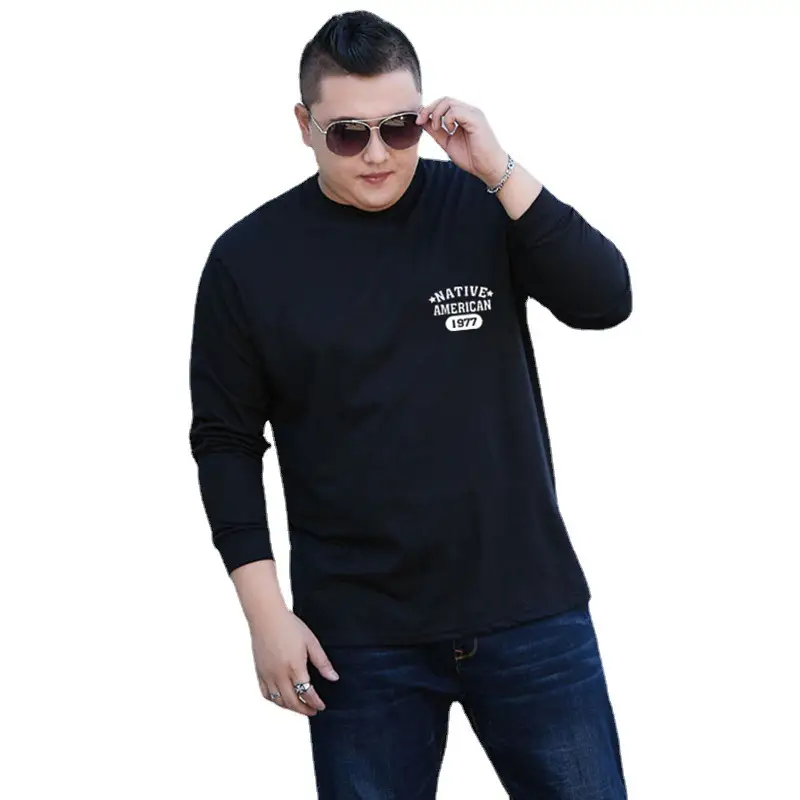 Men Cotton Long Sleeve T-Shirt Red Round Neck