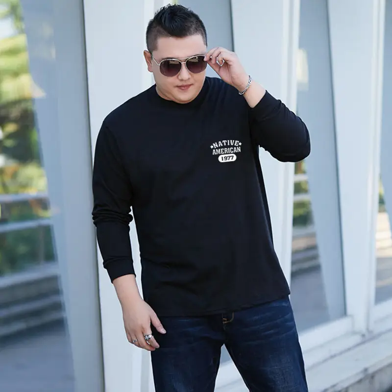 Men Cotton Long Sleeve T-Shirt Red Round Neck