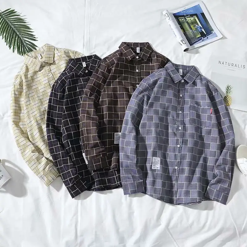 Men's Korean Style Plaid Long Sleeve Shirt - Image 5