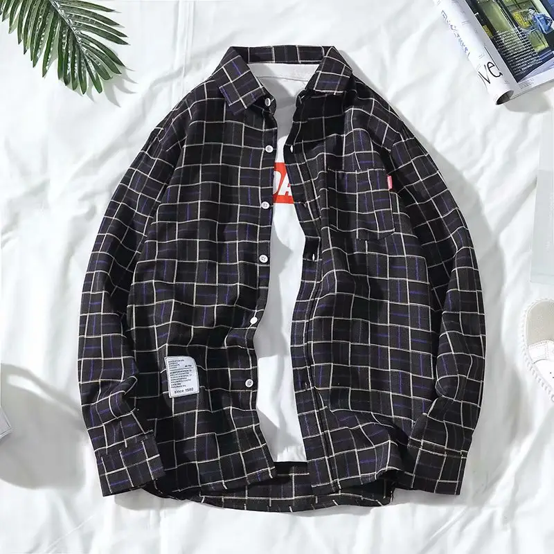 Men's Korean Style Plaid Long Sleeve Shirt - Image 6