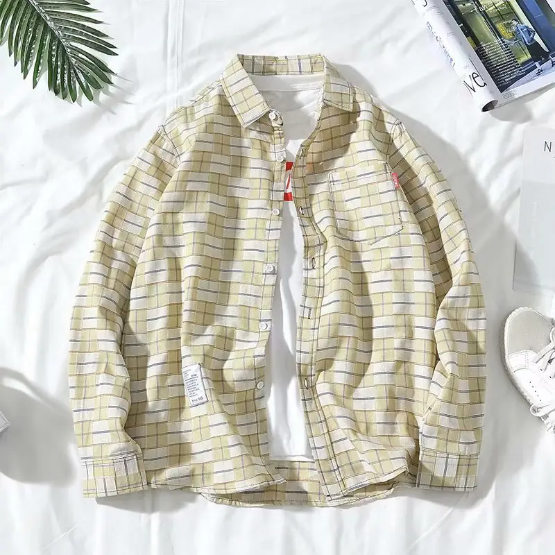 Men's Korean Style Plaid Long Sleeve Shirt - Image 8